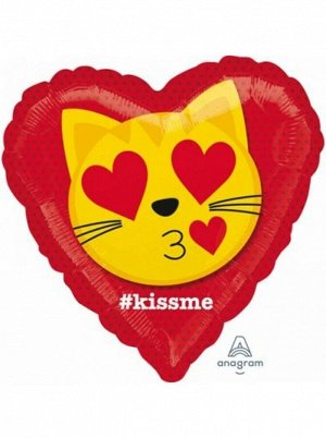 Фольга шар KISS ME S40 18"/46 см Эмоции Смайл Кот влюбленный Anagram