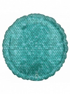 Фольга шар круг Пайетки Ocean Blue 18"/46 см