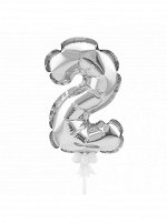Фольга шар Цифра 2 Серебро К7 трубочка+держатель Китай