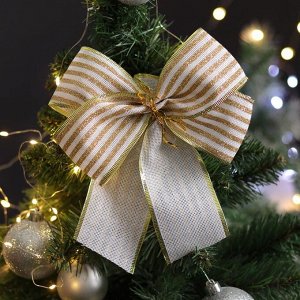 Бант новогодний, праздничный "Ретро", золотой, серебряный, 20 х 21 см, микс