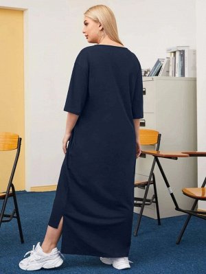 Асимметричное НОВОЕ платье-футболка размера плюс с текстовым принтом