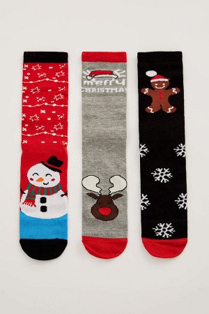 Комплект из 3 пар длинных носков из хлопка с рождественской тематикой для женщин в штучной упаковке