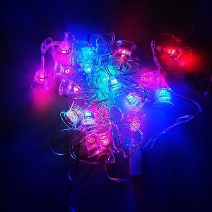 Гирлянда LED Колокольчики прозрачные, цветной свет 4 м 20 шт 6,5 см 220v