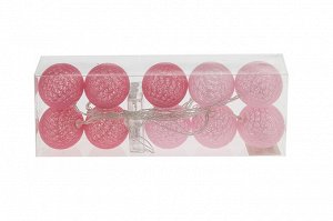 Гирлянда LED Шарики плетение нитка 2 м d-6 см темно-розовый, светло-розовый на батаейках 3 шт