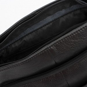 Сумка мужская, отдел на молнии, 2 наружных кармана, длинный ремень, цвет чёрный