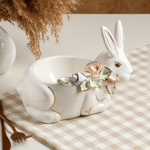 Конфетница-органайзер "Кролик", белый, цветная лепка, керамика, авторская работа
