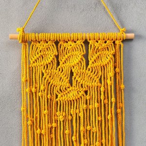 Панно настенное в технике макраме "Листья" тёплый жёлтый 75х35 см