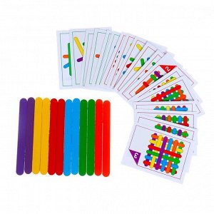 Игровой набор «Сложи палочки» 8 карточек,12 цветных деревянных палочек