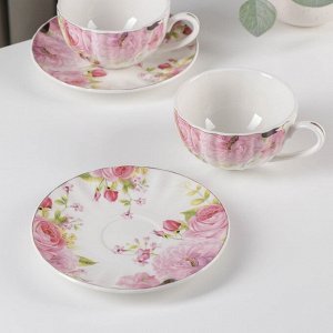 Сервиз чайный фарфоровый Доляна «Вдохновение», 4 предмета: 2 чашки 230 мл, 2 блюдца d=15 см, цвет розовый