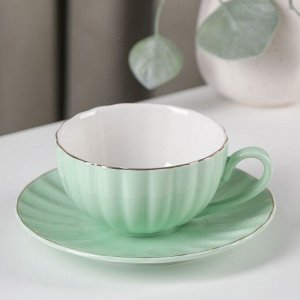 Чайная пара Доляна «Вивьен»: чашка 200 мл, блюдце d=15 см, цвет зелёный