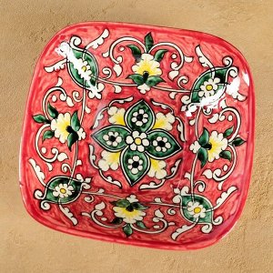 Салатница Риштанская Керамика "Цветы", 17 см, красная