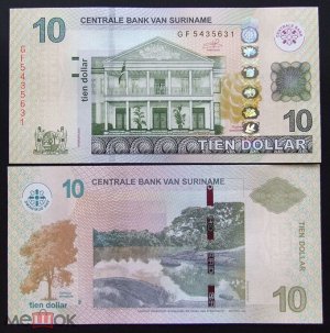 Суринам 2019 10 долларов UNC