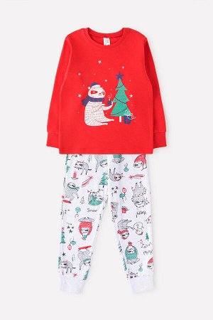 Пижама(Осень-Зима)+boys (насыщенно-красный, новогодние ленивцы)