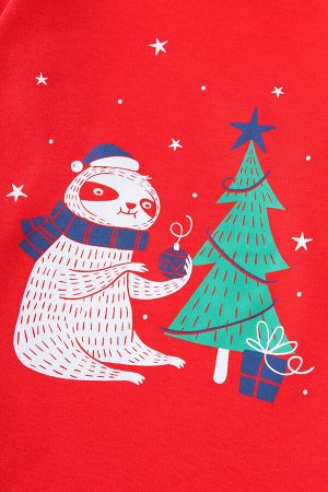 Пижама(Осень-Зима)+boys (насыщенно-красный, новогодние ленивцы)