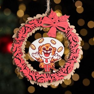 Ёлочное украшение "Денежный тигрёнок", красный блеск, под роспись