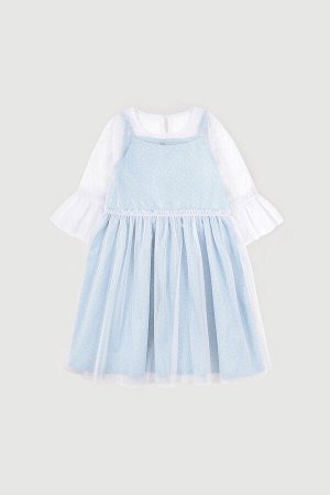 Платье(Осень-Зима)+girls (голубой, горошки к311)