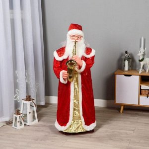Дед Мороз "В красном костюме с орнаментом" двигается, музыка саксофон, 120 см