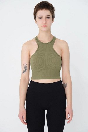 OLIVE GREEN Бесшовная укороченная майка с вырезом на шее