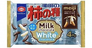 Рисовые снеки KAMEDA в белом и молочном шоколаде meiji 73g