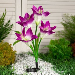 Светильник садовый на солнечной батарее "Лилия фиолетовая" 70 см, 4 LED, МУЛЬТИ