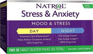 Добавка от стресса и тревожности день/ночь Stress & Anxiety day+nite Natrol 30+30 таб.