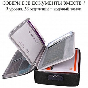 Органайзер Модель с кодовым замком + 3 отделения.
Соберите документы в одном месте!
Портативная сумка - портфель для  различных документов, бумаг и гаджетов.
Может быть использован дома, в офисе, в пу