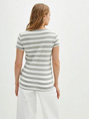 CASUAL Женская футболка с коротким рукавом в полоску с V-образным вырезом
