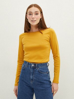 BASIC женская футболка прямого кроя с круглым вырезом и длинным рукавом из хлопка