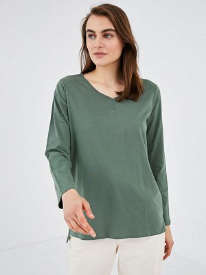 GRACE Базовая женская футболка с длинным рукавом с V-образным вырезом
