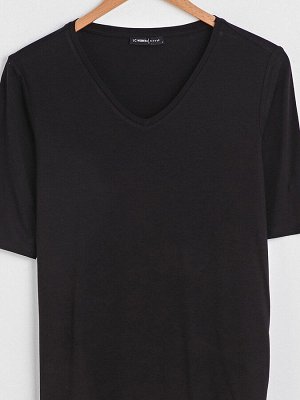 BASIC Прямая женская футболка с коротким рукавом и V-образным вырезом