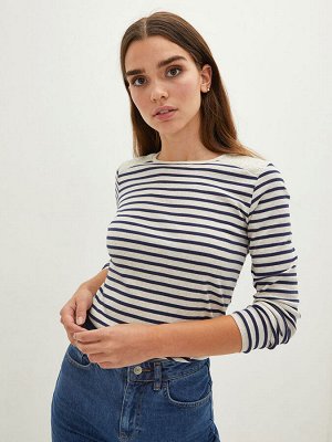 CASUAL Женская футболка с длинным рукавом в полоску с круглым вырезом
