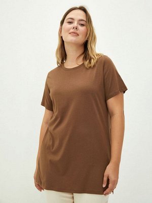 Женская футболка из хлопка с короткими рукавами и круглым вырезом