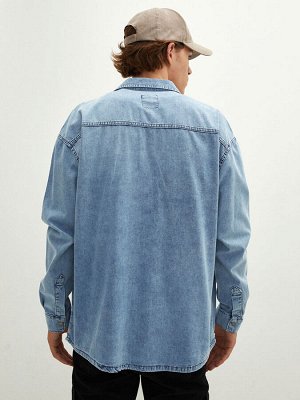 Мужская джинсовая рубашка оверсайз с длинным рукавом CASUAL