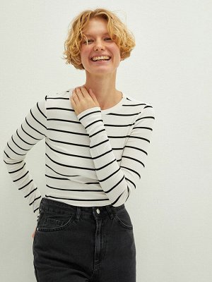 CASUAL Женская футболка с длинным рукавом в полоску с круглым вырезом