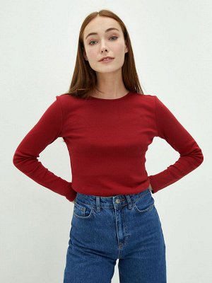 BASIC женская футболка прямого кроя с круглым вырезом и длинным рукавом из хлопка