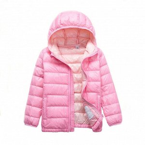 Ультралегкая детская демисезонная куртка с капюшоном и контрастным подкладом для девочки, цвет розовый