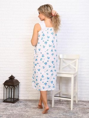 Сорочка ночная женская,модель 4031,ситец (Цветочки, голубой)