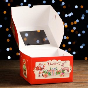 Упаковка на 4 капкейков с окном "Рождество", 16 х 16 х 10 см, 1 шт.