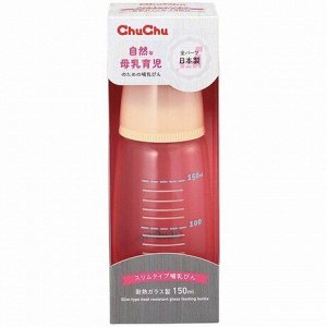 995182 "Chu Chu Baby" Стеклянная бутылочка для кормления с силиконовой соской (с узким горлышком) 150 мл 1/50