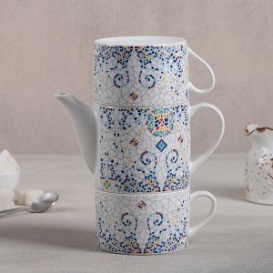 Набор чайный «Орнамент», 3 предмета: чайник 300 мл, 2 кружки 200 мл, рисунок МИКС