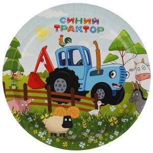 PP-65186-STR Тарелки бумажные Синий ТРАКТОР 6 шт, 23 см, Товары для праздника в кор.72наб