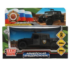 HUMVEPICKUP-12-BK Машина металл АРМЕЙСКИЙ ВНЕДОРОЖНИК ПИКАП 12 см, двери, багажн, черн, кор. Технопарк в кор.2*36шт