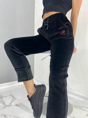 Спортивные штаны женские 5505 "Однотон - Вышитая Надпись" Черные
