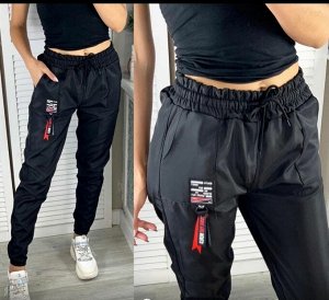 Спортивные штаны женские 5005 "Однотон - Мех" Черные