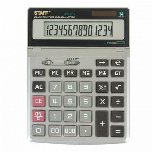 Калькулятор настольный металлический STAFF STF-1714 (200х152 мм), 14 разрядов, двойное питание, 250180