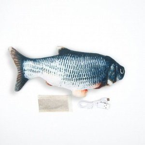 Рыба с двигающимся хвостом+USB-зарядка, 25 см, синяя, 1 шт.