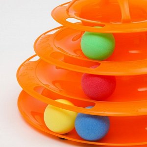 Игровой комплекс для кошек с 4 с шариками и дразнилкой-перьями на пружине, оранжевый