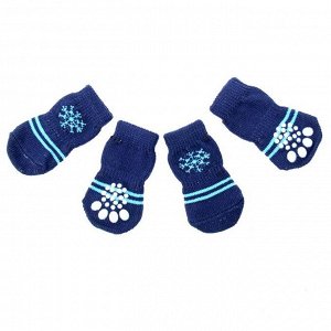 Носки нескользящие "Снежинка", размер L (3,5/5 * 8 см), набор 4 шт, темно-синие