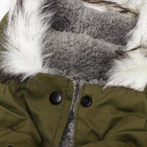 Куртка для собак с меховым капюшоном, XXL (ДС 40 см, ОШ 35 см, ОГ 55 см), зелёная