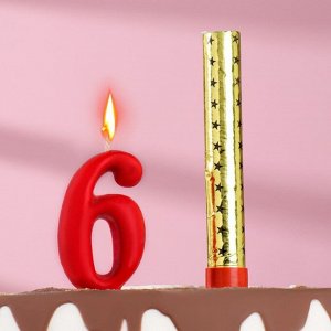 Свеча для торта цифра "Овал" красная "6" + фонтан
